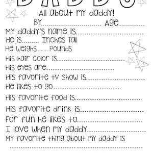 Father&#39;s Day Printable: All About Daddy Coloring Page (Digital Download)