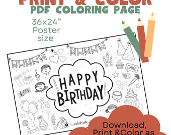 Birthday printable poster,kids birthday, kids birthday party poster,birthday poster, coloring poster,birthday party craft,party activity
