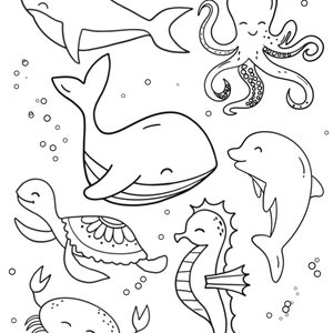 Ocean printable coloring page, instant download,kids crafts and learning projects,sea animal coloring activities,coloring page ides for kids