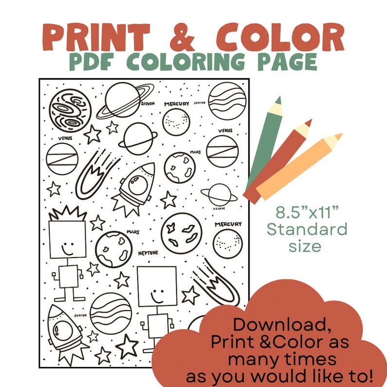 Space Coloring Page for Kids,planet Coloring Page,outer Space Coloring ...