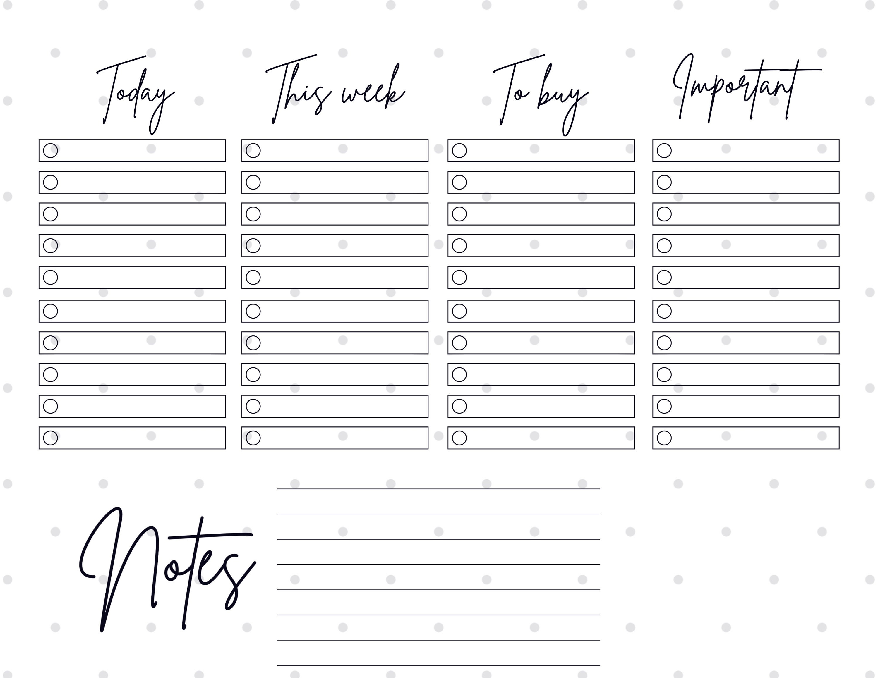 Printable to Do List,printable to Do List,instant Download Black and White Task List,weekly ...