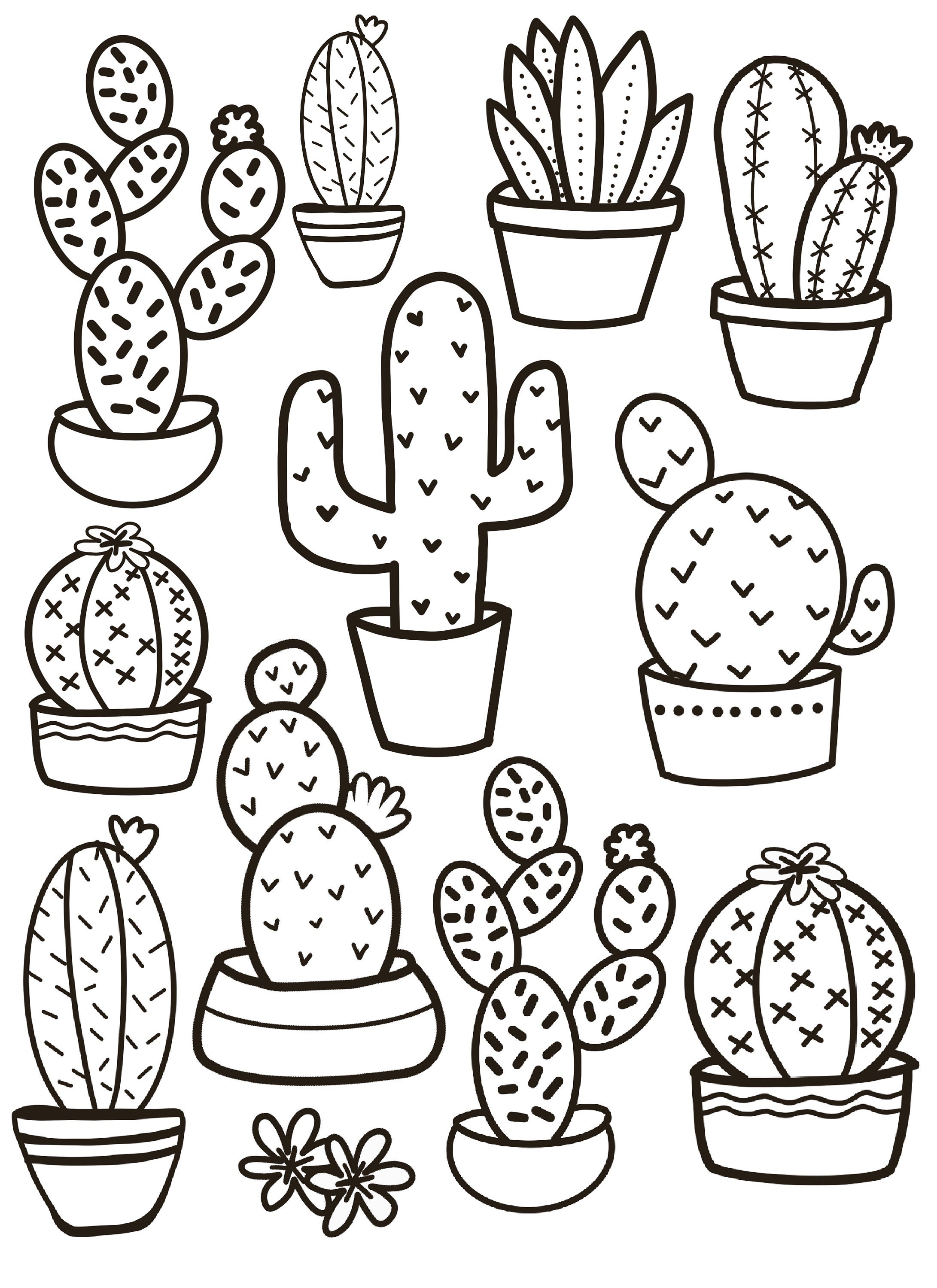 Printable Cactus Coloring Pages, Set of 3 Coloring Sheets for