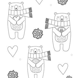 Schneebär Malseite für den Winter,Ausmalseite zum Ausdrucken und ausmalen,Weihnachtsseite zum Ausmalen für Kinder und Erwachsene