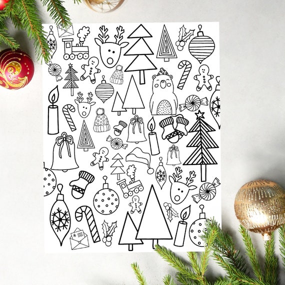 Cute Christmas Mini Coloring Book for Adults Teens & Kids | Holiday Activity: Pocket Sized Doodle Coloring Book 6 x 6 | Simple Easy Designs 