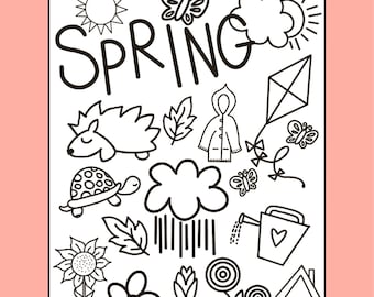 Spring Coloring Page: Kids Activity Sheet (Digital Download) flowers,kites,butterflies