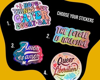 Queer Sticker Pack Holographic Glitter - Queer Made Waterproof Stickers Choose Yours