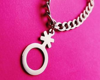 Nonbinary Necklace/ Enby Pride Cuban Chain / Non-binary Symbol Charm Stainless Steel Jewelry
