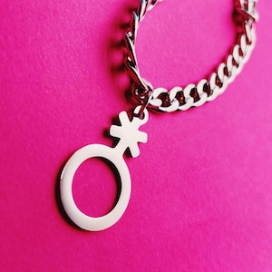 Nonbinary Necklace/ Enby Pride Cuban Chain / Non-binary Symbol Charm Stainless Steel Jewelry