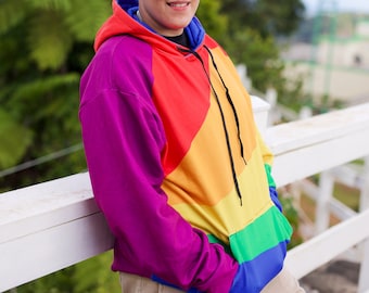 Rainbow Color Block Hoodie - LGBT Pride Hoodie Nonbinary Pride Hoodiee | Bright Geometric Pride Design