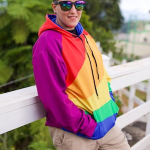 Rainbow Color Block Hoodie - LGBT Pride Hoodie Nonbinary Pride Hoodiee | Bright Geometric Pride Design