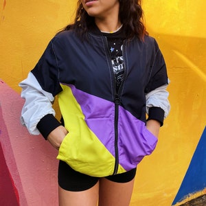 Nonbinary Pride Bomber Jacket / Nonbinary Color Block Bomber Jacket - Retro Inspired Geometric Design - Subtle Nonbinary Flag