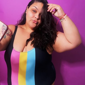 Retro Colorblock Pansexual Flag Pride One Piece Swimsuit/ Vintage-Inspired Bodysuit Queer Designed