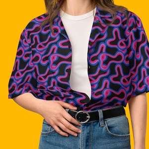 Groovy Bi Button Shirt | Bisexual Pride Button Up Statement Piece | Sizes up to 6XL Queer Designed
