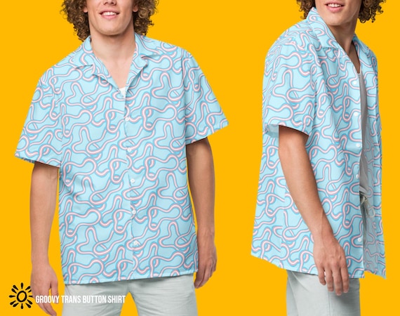 Groovy Trans Button Shirt | Transgender Pride Button Up Statement Piece | Sizes up to 6XL Queer Designed