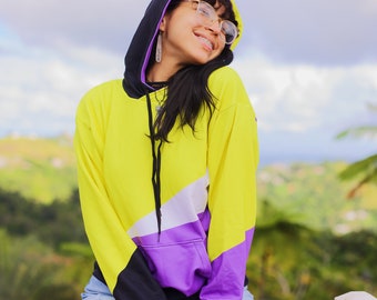 Nonbinary Pride Hoodie - Enby Colorblock Hoodie | Bright Geometric Nonbinary Design for Euphoric Expression