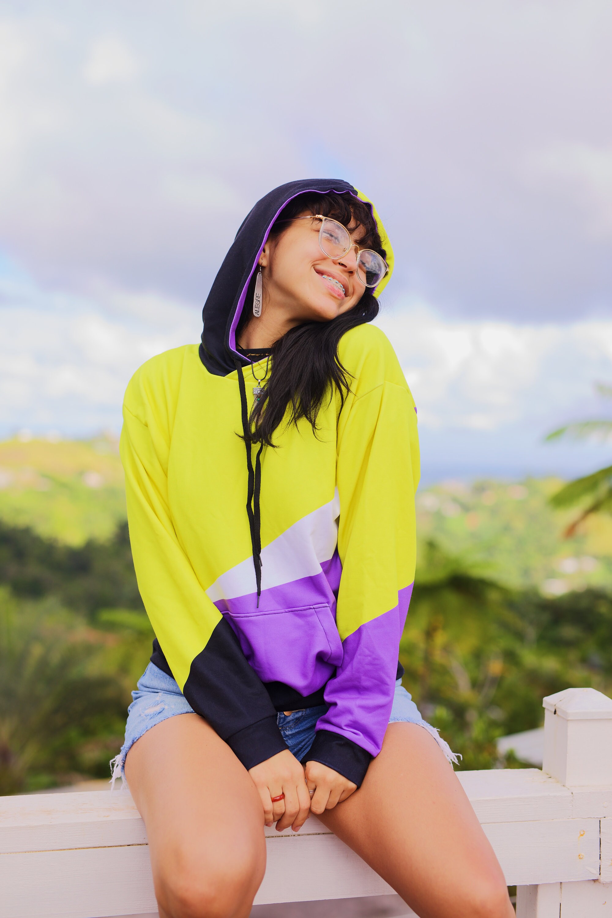 Color block japanese wave printed long sleeve leisure hotsell hoodie