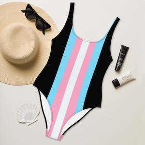 Retro Trans Pride Colorblock One piece Swimsuit / Vintage Inspired Transgender Flag Bodysuit