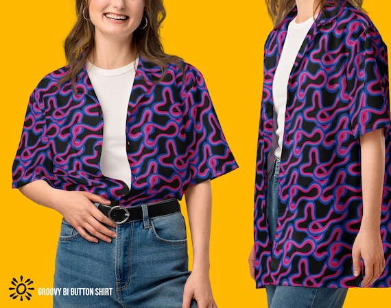 Groovy Bi Button Shirt | Bisexual Pride Button Up Statement Piece | Sizes up to 6XL Queer Designed