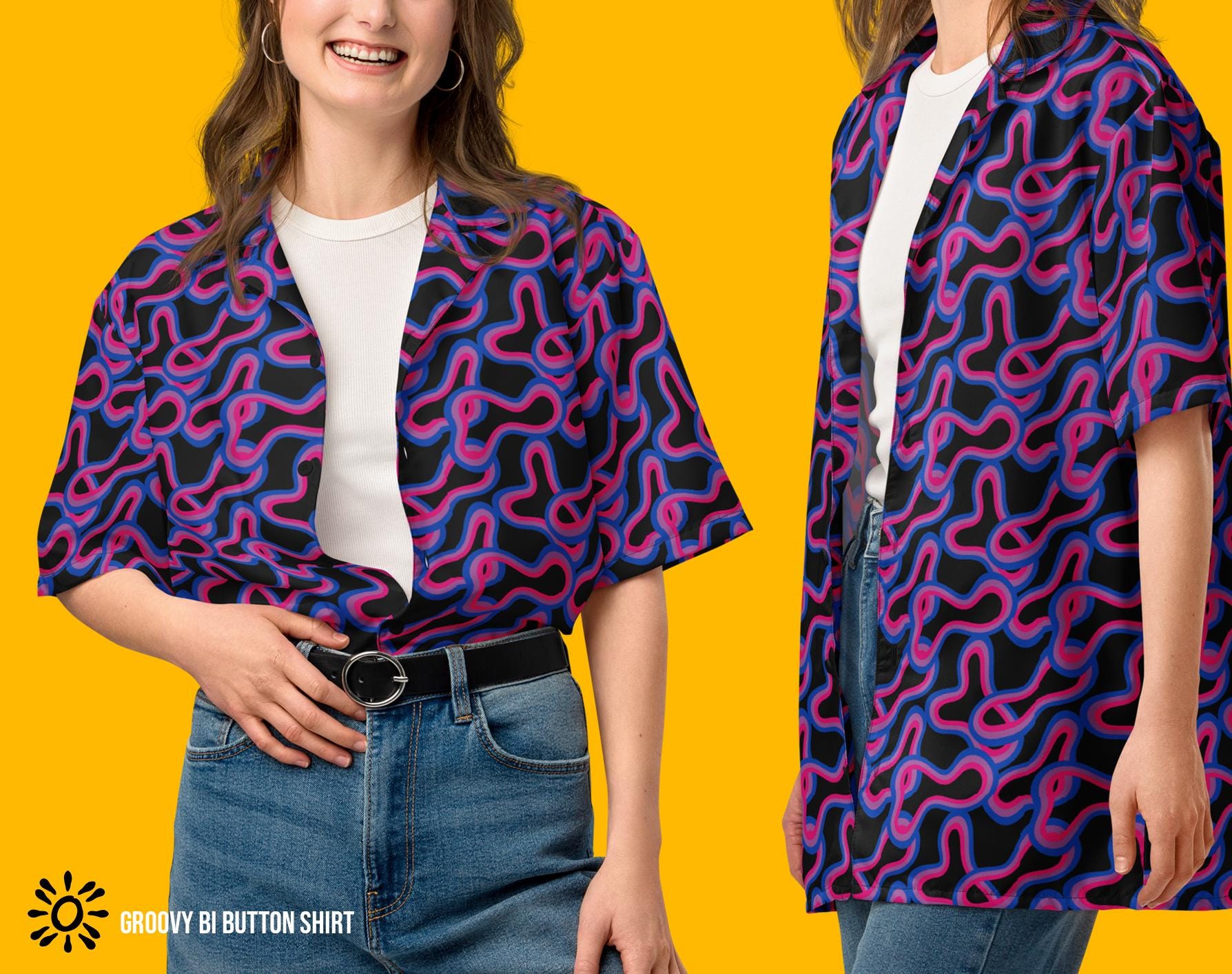 Camisa bisexual con botones / Camisa bisexual con botones y mensaje de orgullo bisexual / Tallas hasta 6XL Diseño queer