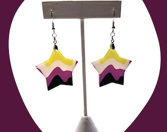 Enby Star Earrings in Acrylic - Retro Queer Made - Subtle Nonbinary Pride Drop Earrings