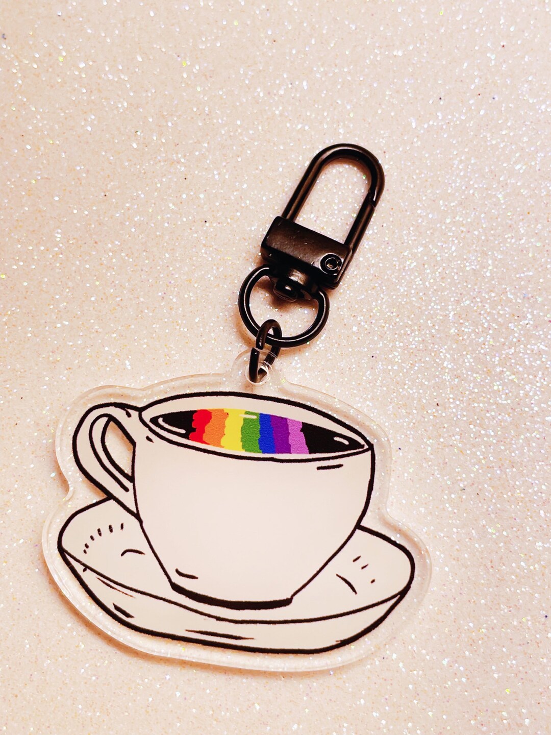 Rainbow Coffee Cup Keychain / Pride Acrylic Keychain Etsy