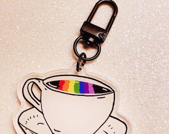 Rainbow Coffee Cup Keychain / Pride Acrylic Keychain