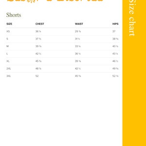 May include: A size chart for shorts, with measurements in inches for chest, waist, and hips. The chart includes sizes XS to 3XL. The text "Sabor a Libertad" is at the top in orange script.