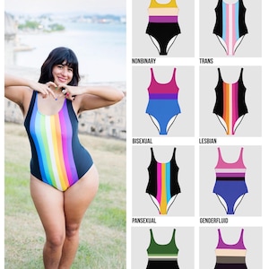 Retro Pride Body Suit / Pride Flag Inspired One Piece Swimwear / Subtle Pride Stripes Color Block Swimsuit