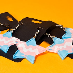 Brincos de Estrela do Orgulho Transgênero / Joias Trans de Acrílico Colorido / Brincos Pendentes Queer Feitos à Mão