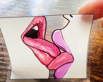 Lesbian Kiss - Sapphic Art Transparent Sticker - LGBTQ Made Waterproof Sticker