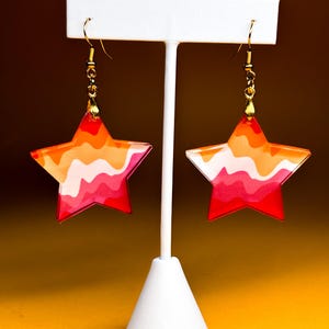 Lesbian Pride Star Earrings /  Colorful Acrylic Statement Sapphic Jewelry / Queer Handmade Dangle Earrings
