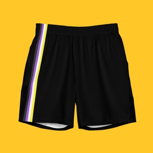 Nonbinary Pride Swim Trunks / Enby Flag Swim Shorts / Non-binary Flag Long Shorts