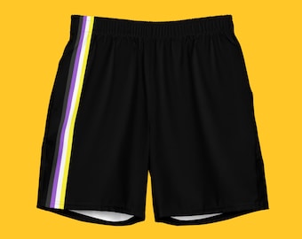 Nonbinary Pride Swim Trunks / Enby Flag Swim Shorts / Non-binary Flag Long Shorts