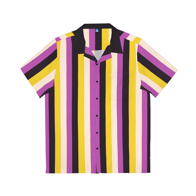 Nonbinary Pride Button-up Shirt / Retro Tones Non-binary Flag Hawaiian Shirt image 5