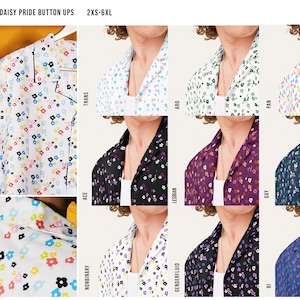 Queer Retro Daisy Button Up / Subtle Pride Button Shirts Choose Your LGBTQ+ Flag / Queer Designed Size Inclusive 2XS-6XL