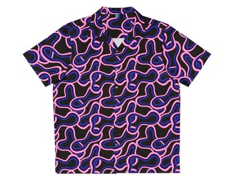 Groovy Genderfluid Hawaiian Shirt: Retro Inspired with Genderfluid Flag Colors, Sizes up to 5XL Queer Designed Statement Piece