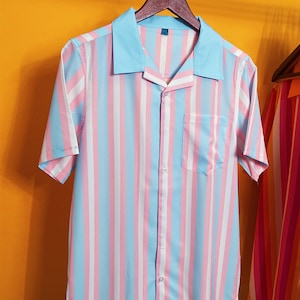 Trans Pride Button-up Shirt / Retro Tones Transgender Flag Hawaiian Shirt