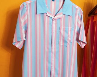 Trans Pride Button-up Shirt / Retro Tones Transgender Flag Hawaiian Shirt
