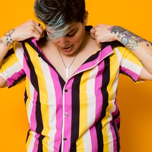 Nonbinary Pride Button-up Shirt / Retro Tones Non-binary Flag Hawaiian Shirt