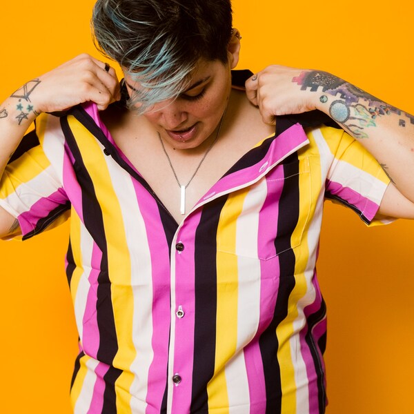 Nonbinary Pride Button-up Shirt / Retro Tones Non-binary Flag Hawaiian Shirt