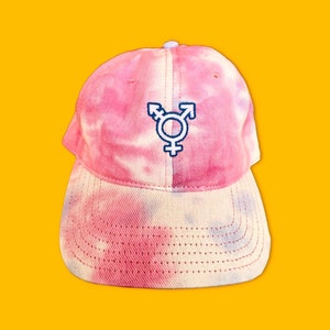 Trans Pride Tie Dye Hat - Embroidered Transgender Symbol - Queer Made - 100% Cotton