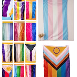 Large LGBTQ Pride Flags 5ft x 3ft / Progressive Intersex Inclusive / Queer Nonbinary Trans Poly Bisexual Lesbian Pan Ace Aro Decor Flag