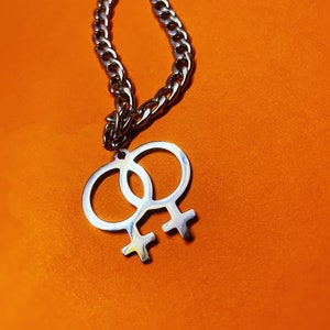 Lesbian Chain / Lesbian Pride Cuban Necklace / Double Venus Symbol Stainless Steel Necklace