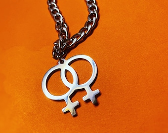 Lesbian Chain / Lesbian Pride Cuban Necklace / Double Venus Symbol Stainless Steel Necklace