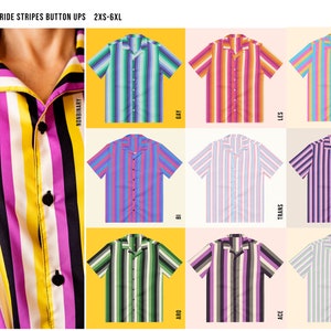 Retro Pride Stripes Button Shirts / LGBTQ Pride Button Ups / Nonbinary Size Inclusive Shirts / Queer Owned Shop image 1