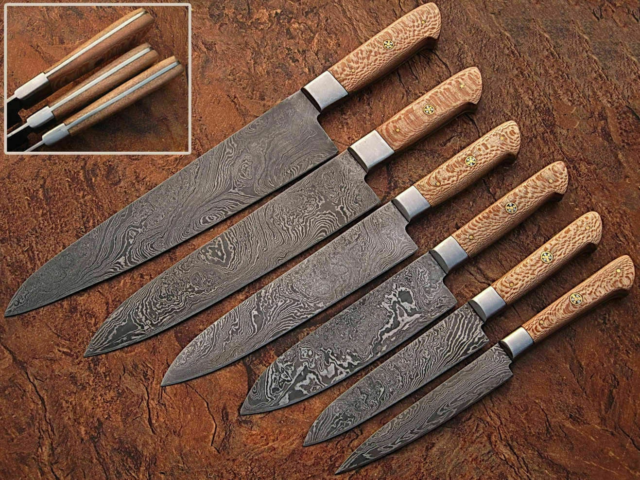 Old Hickory Block Set 7220 Five Carbon Steel Kitchen Knives with Hardwood Block  USA Made