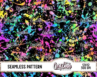 Rainbow Neon Paint Splatter Seamless Digital Paper Background Texture  Digital Download Files 