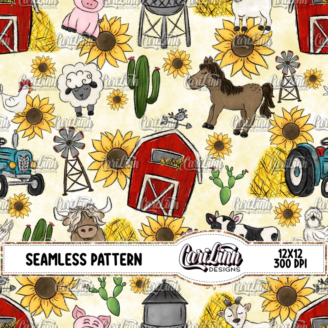 Seamless Pattern Farm Friends - Etsy