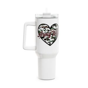 Vaso patriótico de 40 oz para esposa de militar - Taza de viaje para esposa de militar, ideal para el paquete de ayuda de despliegue