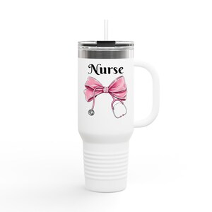 Vaso de enfermera personalizado de 40 oz: taza de viaje térmica con lazo para estetoscopio - Regalo para profesionales de la salud, vaso para viajes, taza grande